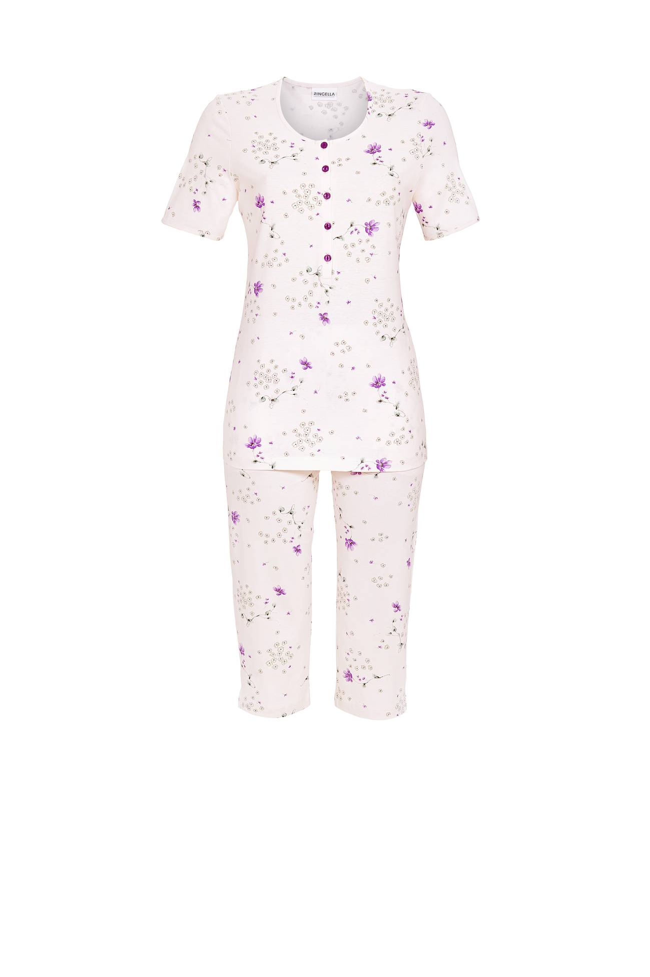 5211275 Ringella Dames Pyjama capri knoopsluiting met bloem-dessin